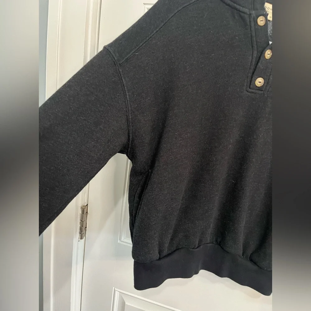 DONNI. Organic Cotton button accent Charcoal Hooded Sweatshirt Hoodie - Charcoal - Picture 8 of 9